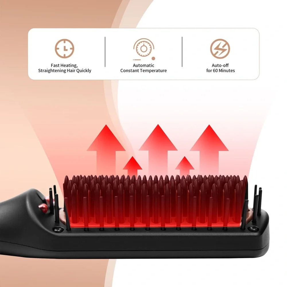 Hair Straightener Brush Ionic Fast Heating Hair Brush for Thick Hair Black Hair